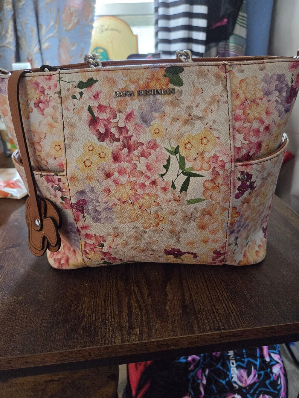 Dana Buchman Floral Print Tote in Pink, Purple & Cream